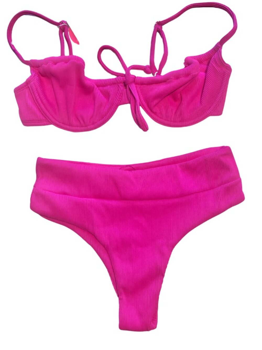 NWT Kulani Kini Flamingo hot Pink Ribbed Bikini size Large